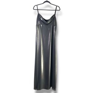 Ever Beauty Womens Sz 14 Whimsigoth Metallic Silver Cowl Neck Evening Gown 90s